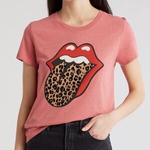 Sold out lucky brand velvet, leopard tongue, rolling stones top XL like new